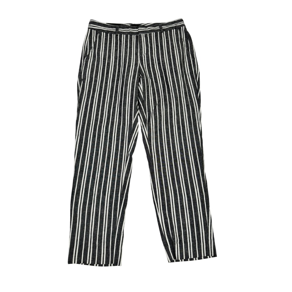 Banana Republic Avery Linen Blend Striped Ankle Pants Size 2 NWT Gray White
